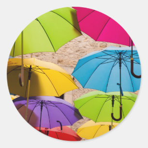Sticker Rond Parapluies vives et colorées