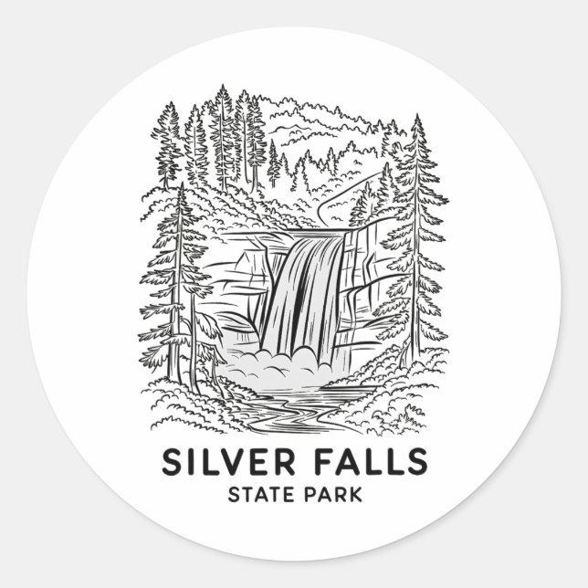 Sticker Rond Parc d'État de Silver Falls Oregon Camping Chute d (Devant)