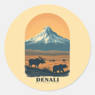 Sticker Rond Parc national de Denali Vintage Retro