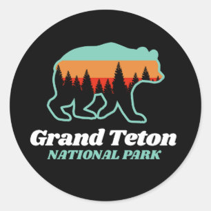 Sticker Rond Parc national de Grand Teton Wyoming WY Bear Retro