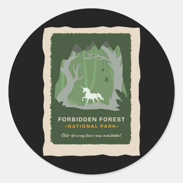 Sticker Rond Parc national des Forêts interdites Créatures magi (Devant)