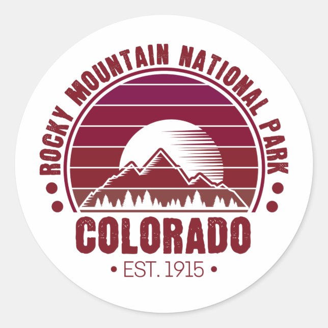 Sticker Rond Parc national des Rocheuses Colorado Retro (Devant)