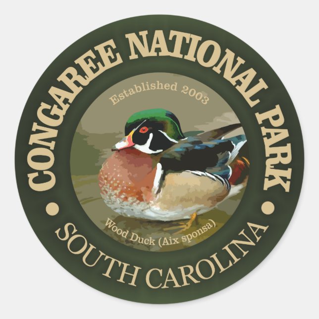 Sticker Rond Parc national du Congaree (Canard à Bois) (Devant)