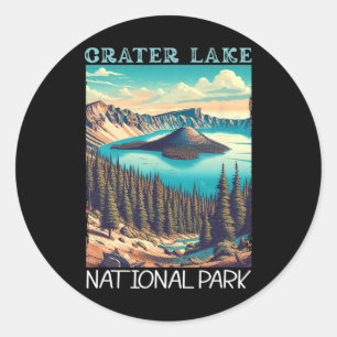 Sticker Rond Parc national du lac Crater Rétro Camping Randonné