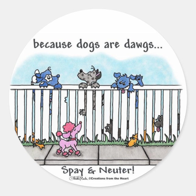 Sticker Rond Parce que les chiens sont des Dawgs (Devant)