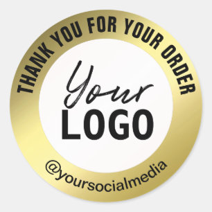 Sticker Rond Parcelle Simple De Merci Blanc Et Or