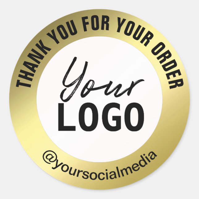 Sticker Rond Parcelle Simple De Merci Blanc Et Or (Devant)