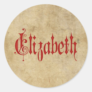 Sticker Rond Parchemin Blackletter personnalisée Elizabeth Red