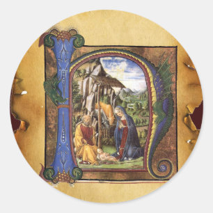 STICKER ROND PARCHEMIN DE NOËL DE MONOGRAMME DE NATIVITÉ