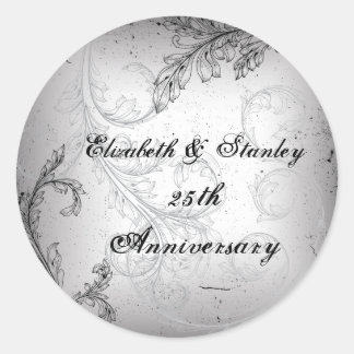 Sticker Rond Parchemin gris noir 25e anniversaire mariage argen