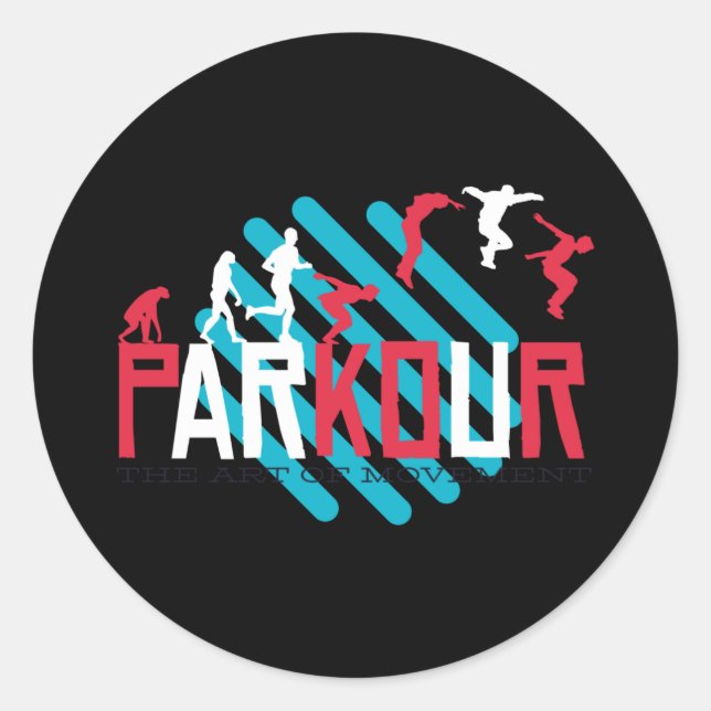 Sticker Rond Parcours, Parkour, acrobaties, Freerunning (Devant)