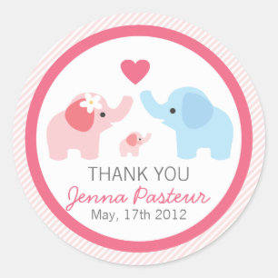Sticker Rond Parents et baby shower d'éléphant