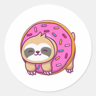 Sticker Rond Paresse mignonne avec dessin en beignet