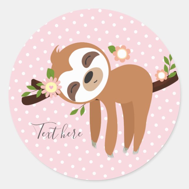 Sticker Rond paresse, paresse mignonne, illustration animale (Devant)