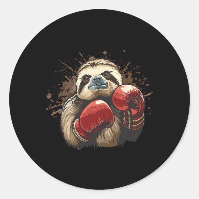 Sticker Rond Paresseux de boxe avec gants de boxe Kickboxing Dr (Devant)