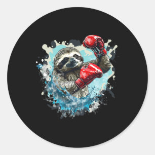 Sticker Rond Paresseux de boxe avec gants de boxe Kickboxing Dr