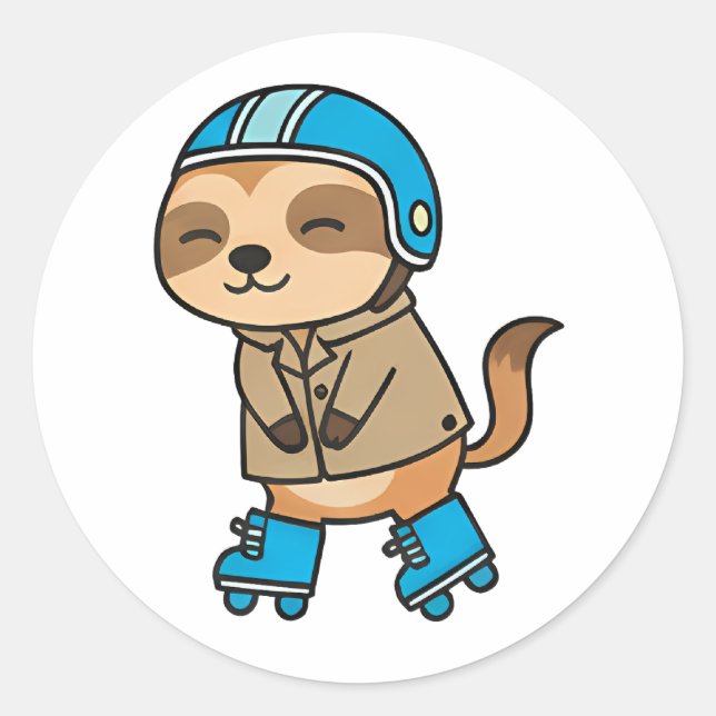 Sticker Rond Paresseux en patins (Devant)