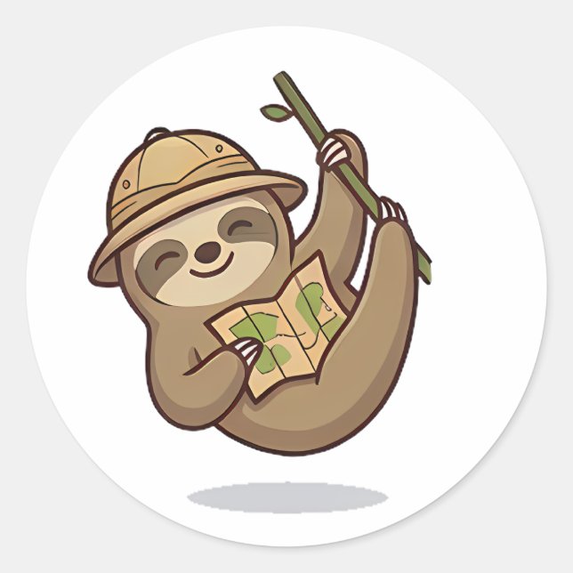 Sticker Rond Paresseux Explorateur (Devant)