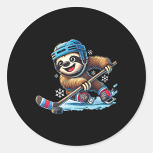 Sticker Rond Paresseux jouant au hockey sur glace Enfants Garço