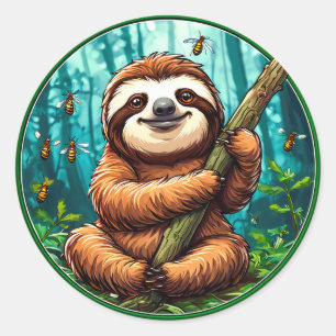 Sticker Rond Paresseux Mignon