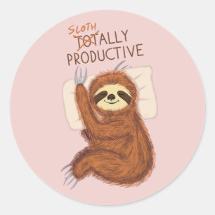 Sticker Rond Paresseux mignon endormi avec oreiller et texte dr