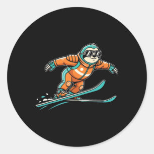 Sticker Rond Paresseux Skiant En Lunettes De Neige Costume Oran