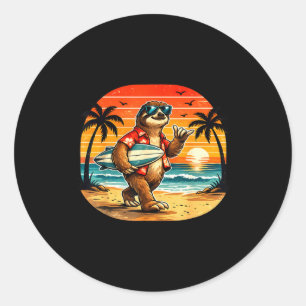 Sticker Rond Paresseux surfeur hawaii vague surf plage