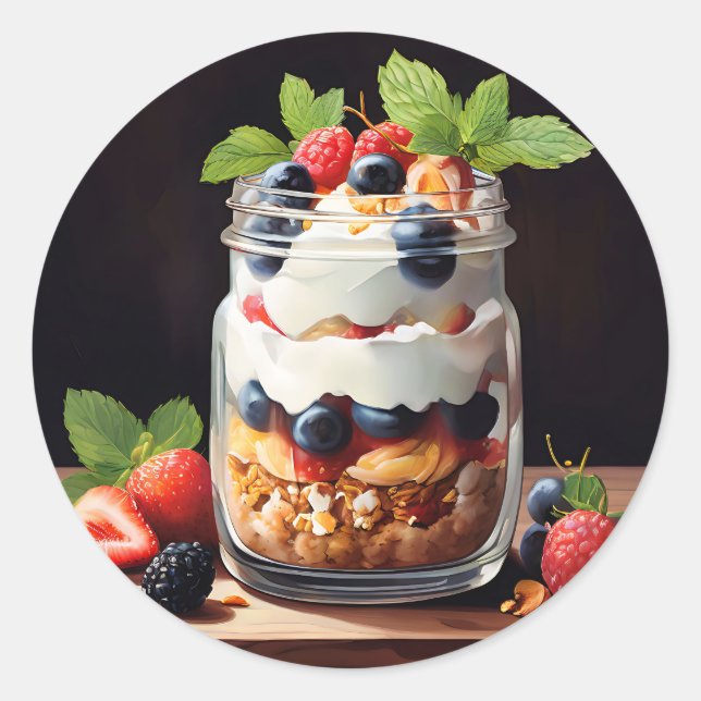 Sticker Rond Parfait aux fruits rouges dans un pot en verre (Devant)