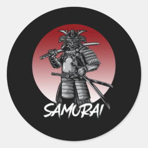 Sticker Rond Parfait Samurai rétro honoré - noir et blanc