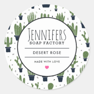 Sticker Rond Parfum de savon Motif de cactus vert foncé