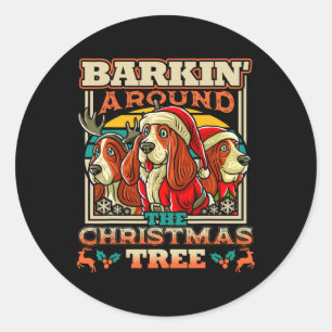 Sticker Rond Pari Hound Rkin Autour Du Chien De Noël Père Noël