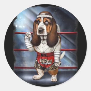 Sticker Rond Pariez sur Hound Dog comme champion de Muay Thai K