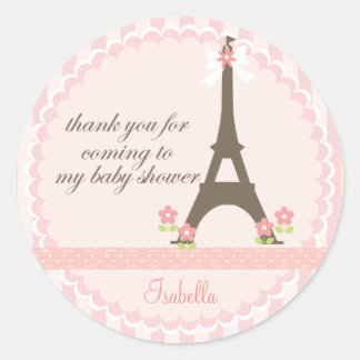 Sticker Rond Paris au printemps Fille Baby shower Favoriser