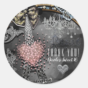 Sticker Rond Paris Bling Glamour Étincelle France Sweet 16 Fête