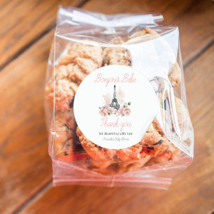 Sticker Rond Paris Bonjour Bebe Baby shower Floral Parisien