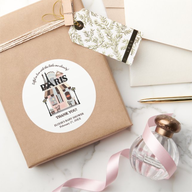 Sticker Rond Paris Eiffel en amour Baby shower Café français (Cadeaux)