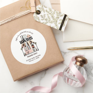 Sticker Rond Paris Eiffel en amour Baby shower Café français