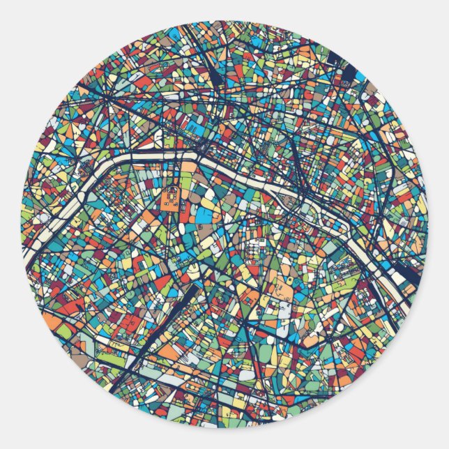 Sticker Rond Paris France | Carte colorée (Devant)
