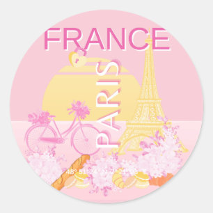 Sticker Rond Paris, France, Travel Art, Preppy, Rose
