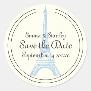 Sticker Rond Paris mariage bleu Tour Eiffel Enregistrer la date