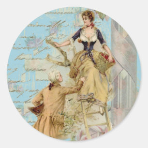 Sticker Rond Paris romantique Amateurs Shabbychic bleu
