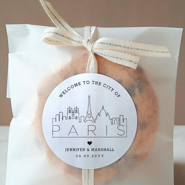 Sticker Rond Paris Skyline | Message de bienvenue du Mariage (Créateur téléchargé)