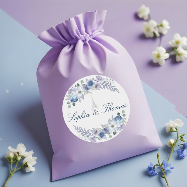 Sticker Rond Paris Tour Eiffel Aquarelle Floral Blanc Mariage (Paris Eiffel Tower Watercolor Floral White Wedding Classic Round Sticker)