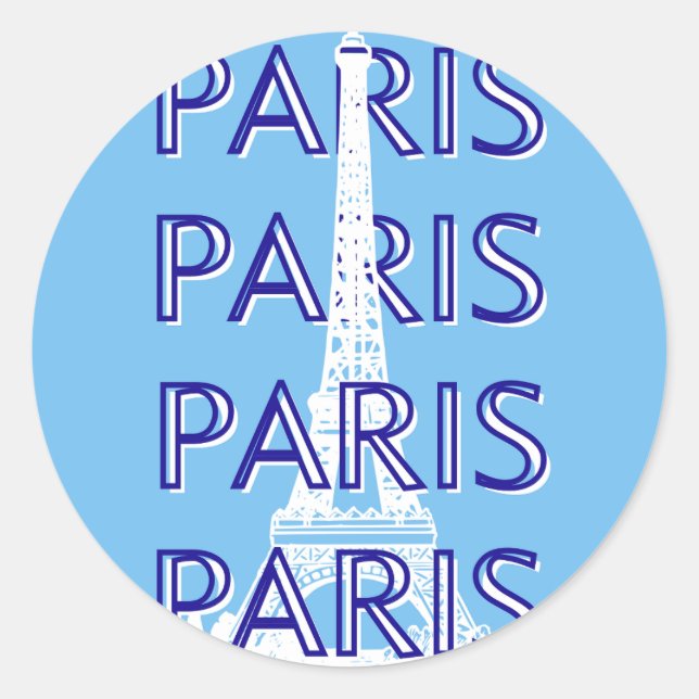 Sticker Rond Paris Travel Art, Travel Art, Preppy Art, Bleu (Devant)