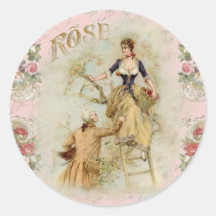 Sticker Rond Paris vintage Couple cueillir des fruits Découpage
