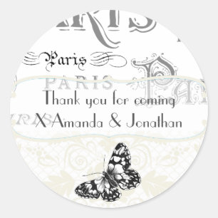 Sticker Rond Paris vintage Soirée de mariage à thème Personnali