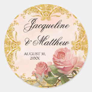 Sticker Rond Parisian Vintage Rose Manor House Formal Wedding