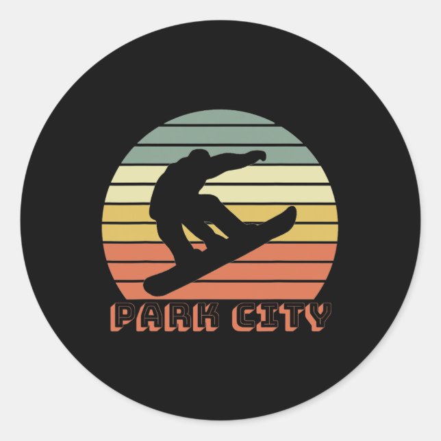 Sticker Rond Park City Utah Snowboard Retro Sunset (Devant)