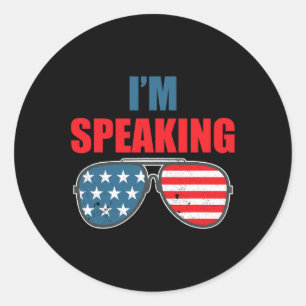 Sticker Rond Parler du drapeau américain Sungles Kamala Harris