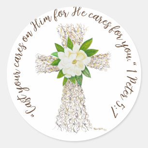 Sticker Rond Parlez de Jésus Croix avec Magnolia